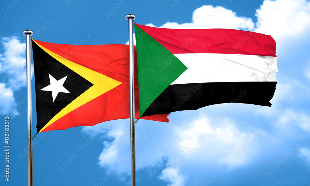 east timor flag with Sudan flag, 3D rendering east timor flag with Sudan flag, 3D rendering