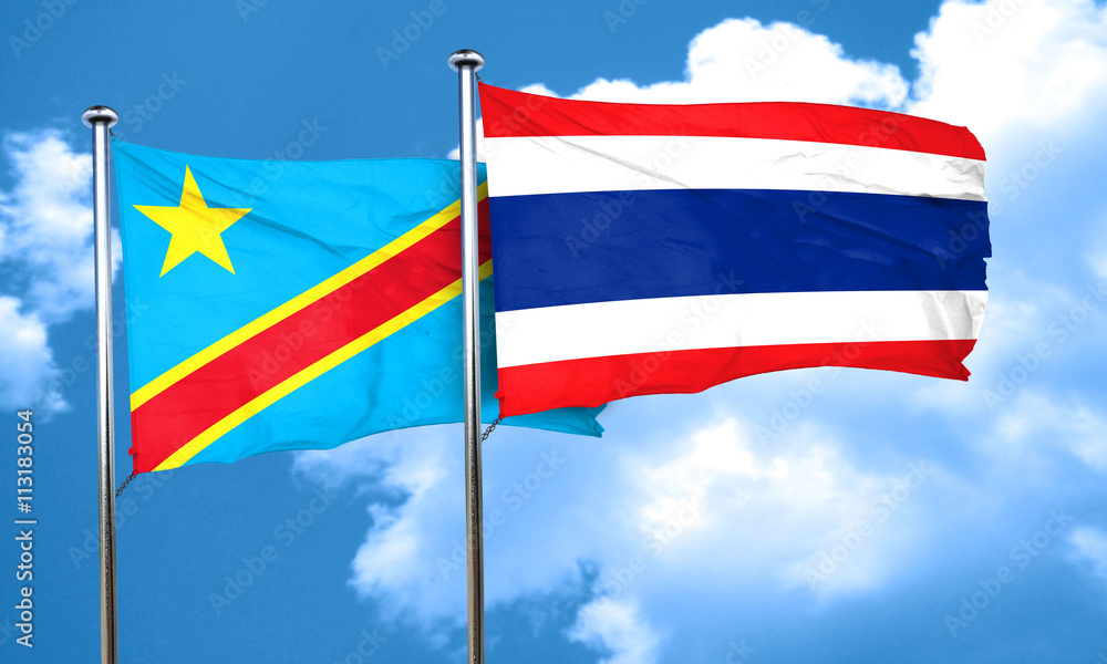 Democratic republic of the congo flag with Thailand flag, 3D ren