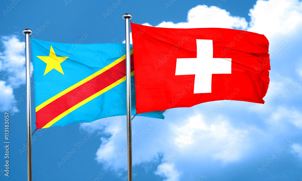 Democratic republic of the congo flag with Switzerland flag, 3D