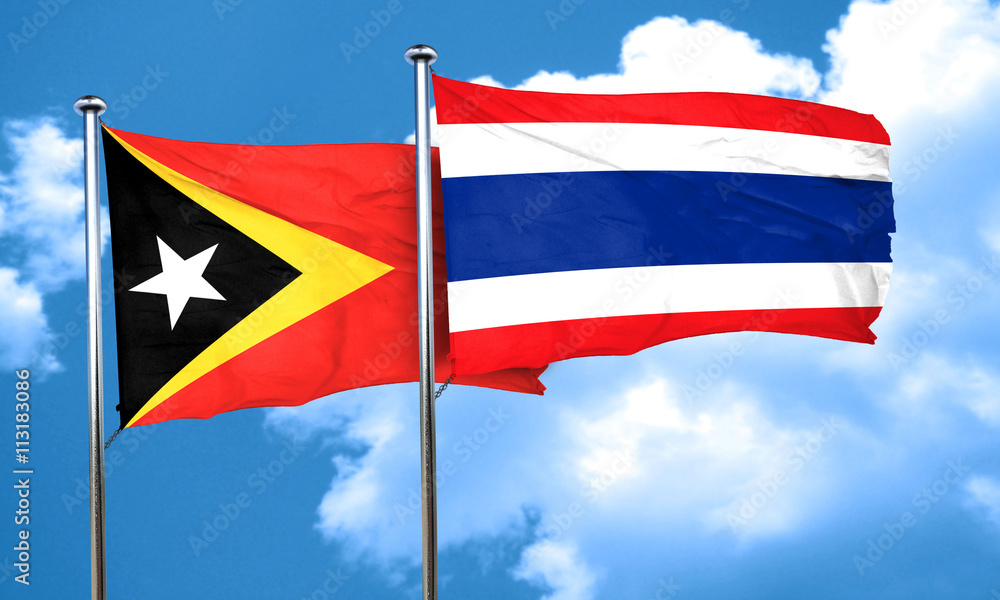 east timor flag with Thailand flag, 3D rendering east timor flag with Thailand flag, 3D rendering