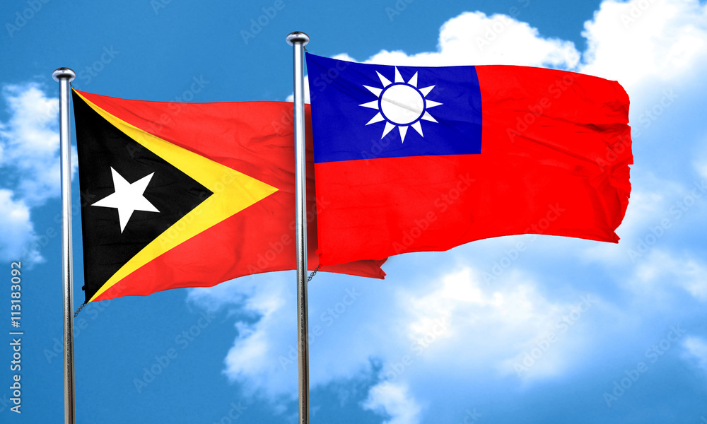 east timor flag with Taiwan flag, 3D rendering east timor flag with Taiwan flag, 3D rendering