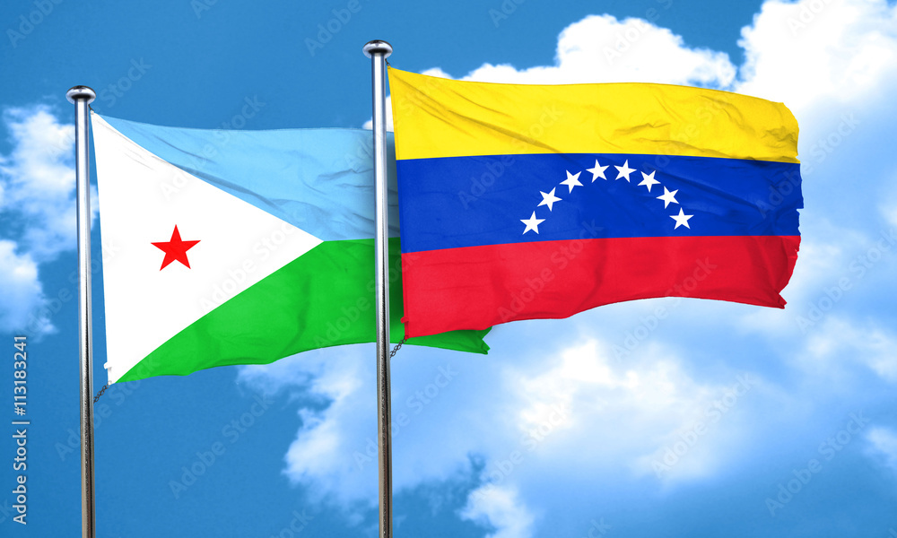 Djibouti flag with Venezuela flag, 3D rendering Djibouti flag with Venezuela flag, 3D rendering