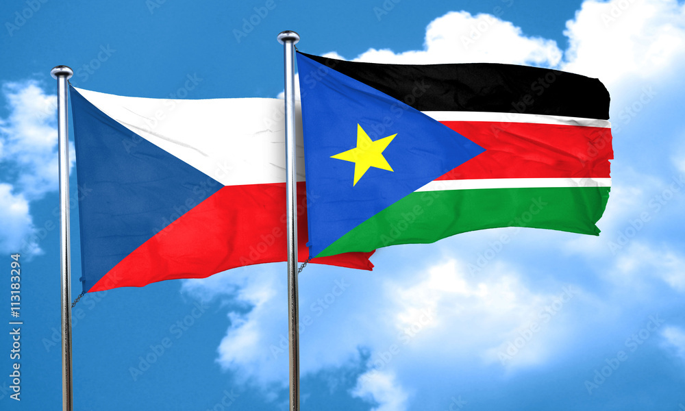 czechoslovakia flag with South Sudan flag, 3D rendering czechoslovakia flag with South Sudan flag, 3D rendering