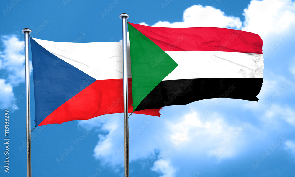 czechoslovakia flag with Sudan flag, 3D rendering czechoslovakia flag with Sudan flag, 3D rendering