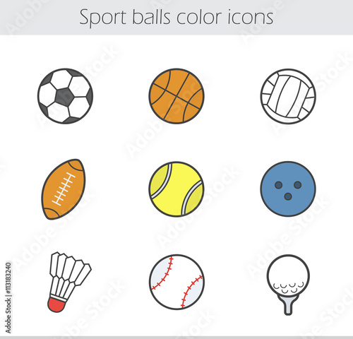 Sport balls color icons set
