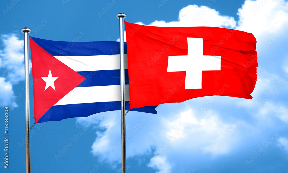 Cuba flag with Switzerland flag, 3D rendering
