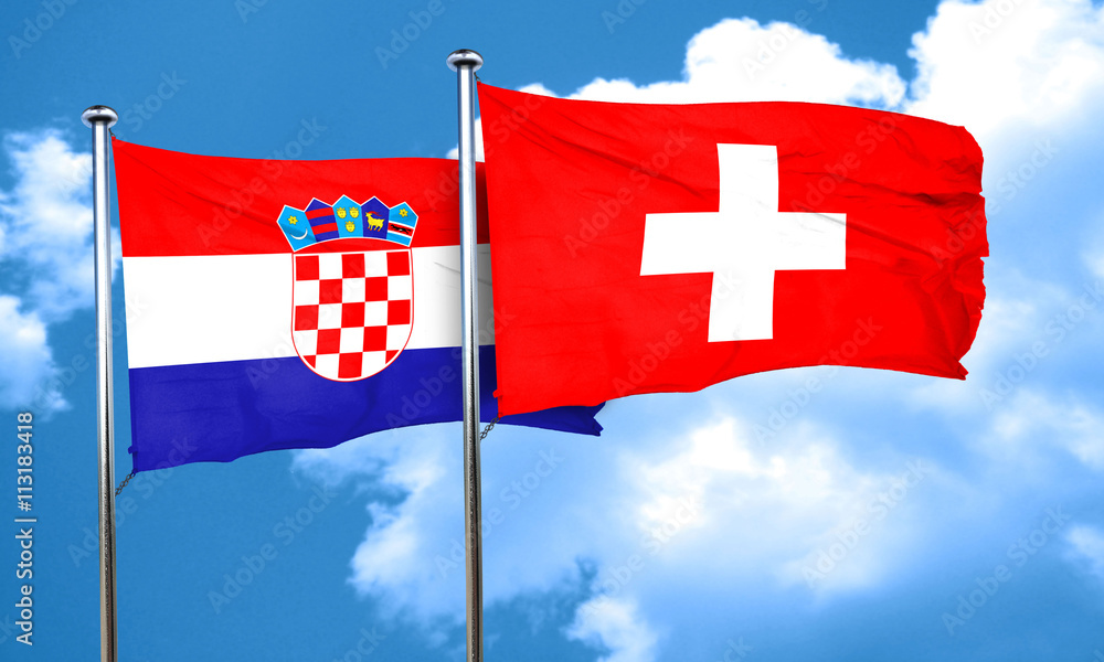 croatia flag with Switzerland flag, 3D rendering