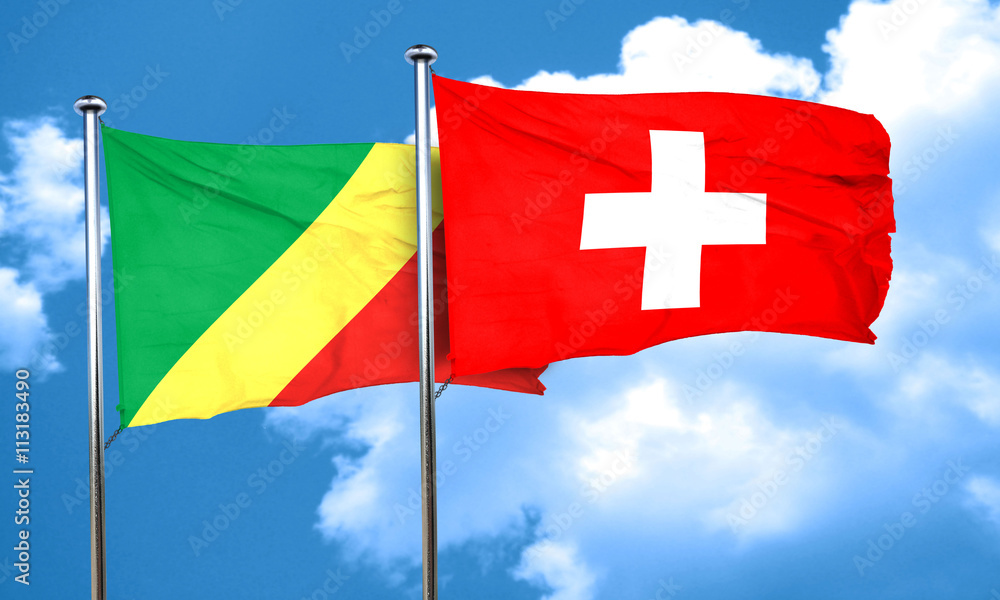 Congo flag with Switzerland flag, 3D rendering