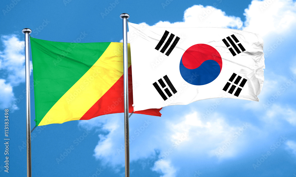 Naklejka premium Congo flag with South Korea flag, 3D rendering