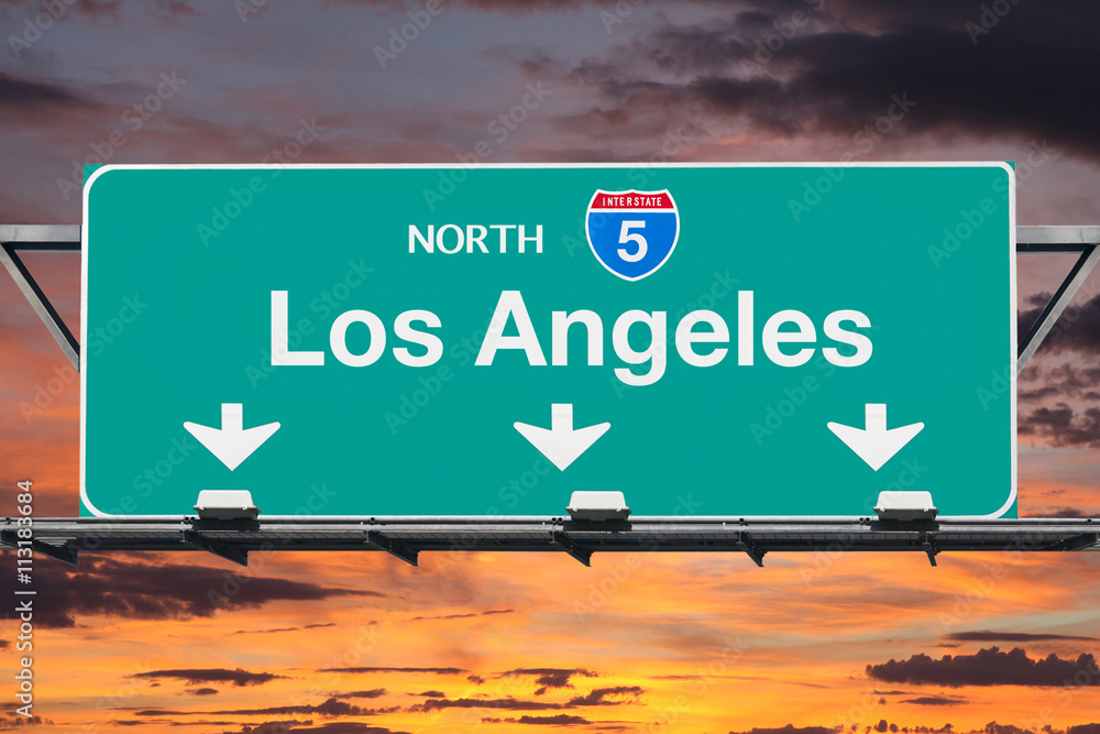 Fototapeta premium Los Angeles Interstate 5 North Highway Sign with Sunrise Sky
