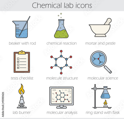 Chemical lab color icons set