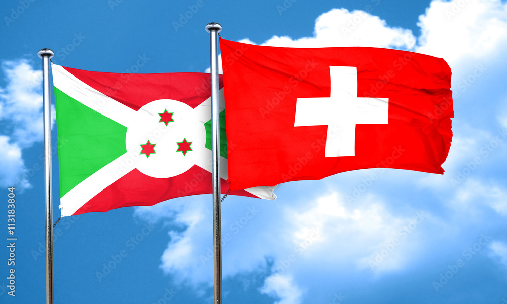 Burundi flag with Switzerland flag, 3D rendering