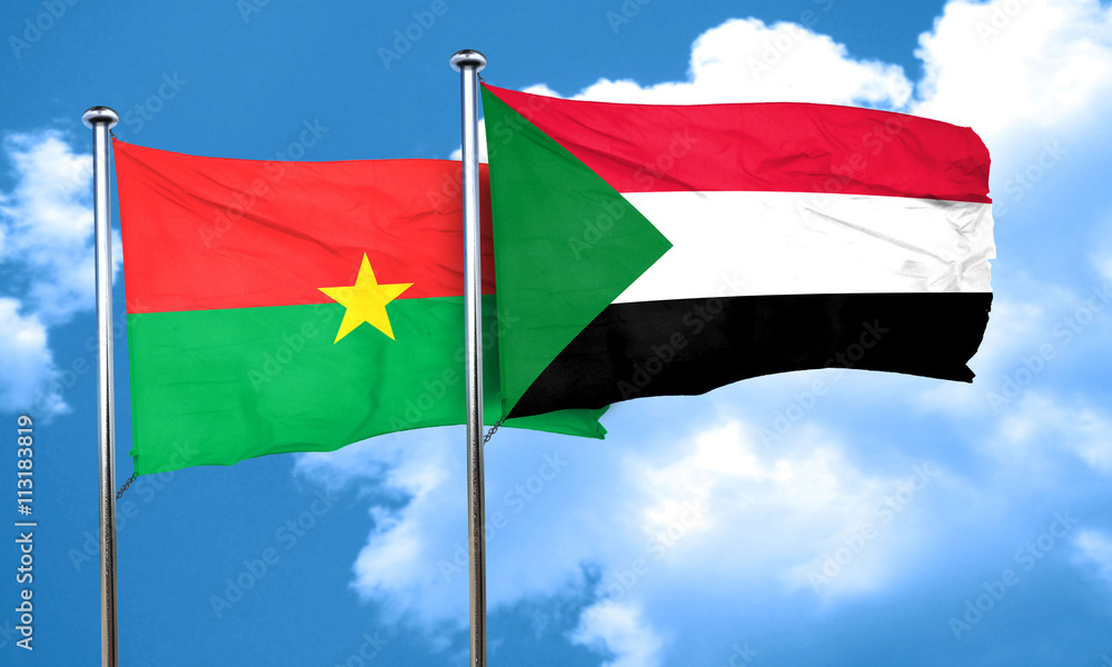 Burkina Faso flag with Sudan flag, 3D rendering Burkina Faso flag with Sudan flag, 3D rendering