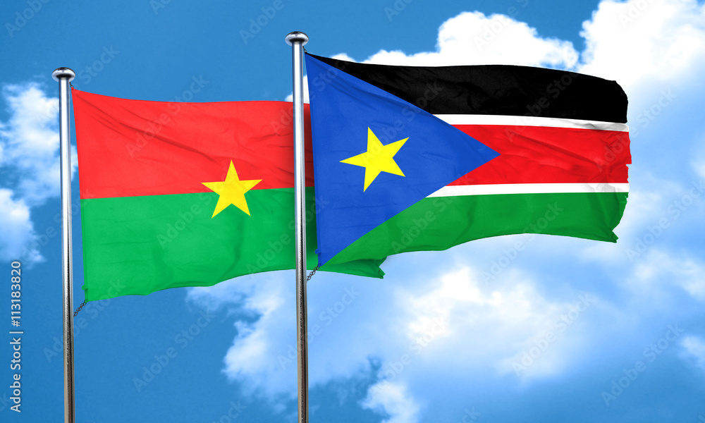 Burkina Faso flag with South Sudan flag, 3D rendering Burkina Faso flag with South Sudan flag, 3D rendering