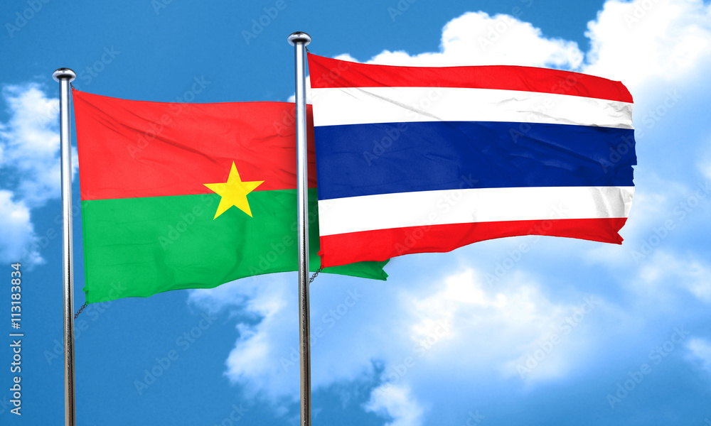 Burkina Faso flag with Thailand flag, 3D rendering Burkina Faso flag with Thailand flag, 3D rendering