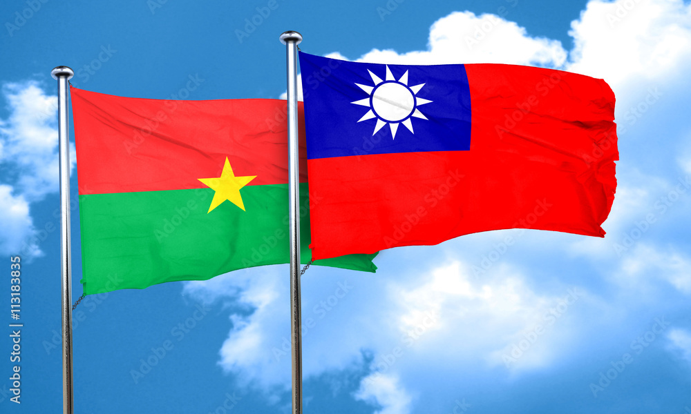 Burkina Faso flag with Taiwan flag, 3D rendering Burkina Faso flag with Taiwan flag, 3D rendering
