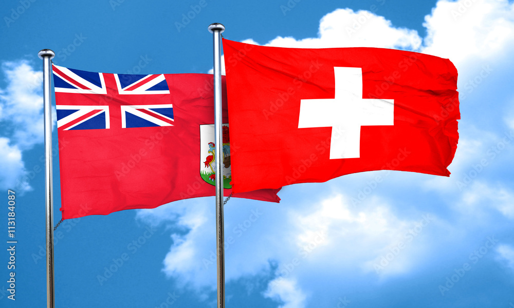 bermuda flag with Switzerland flag, 3D rendering