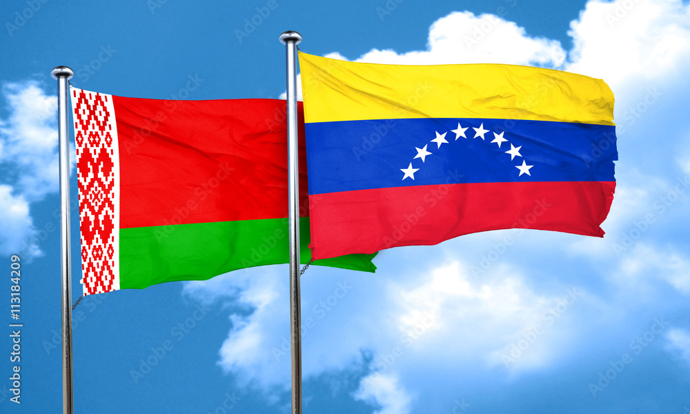 Belarus flag with Venezuela flag, 3D rendering Belarus flag with Venezuela flag, 3D rendering