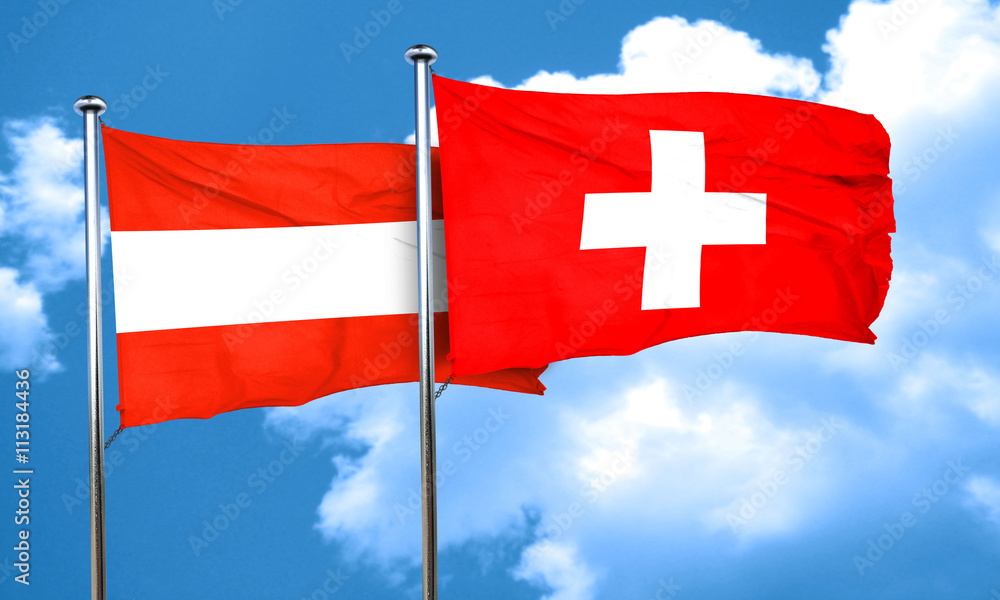 Austria flag with Switzerland flag, 3D rendering