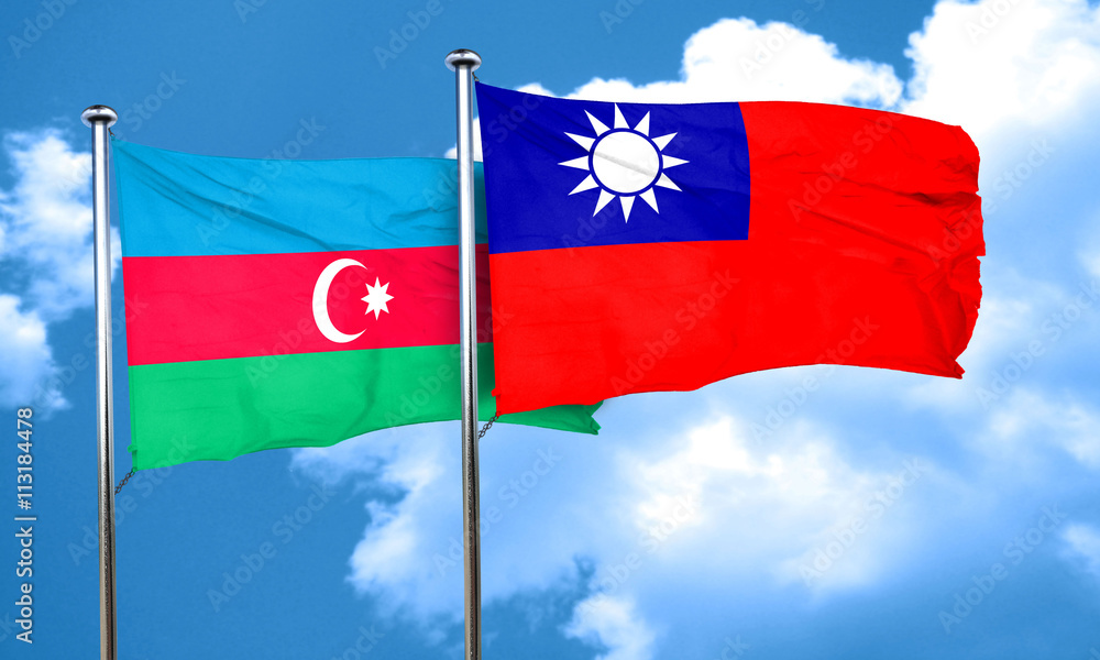 Azerbaijan flag with Taiwan flag, 3D rendering Azerbaijan flag with Taiwan flag, 3D rendering