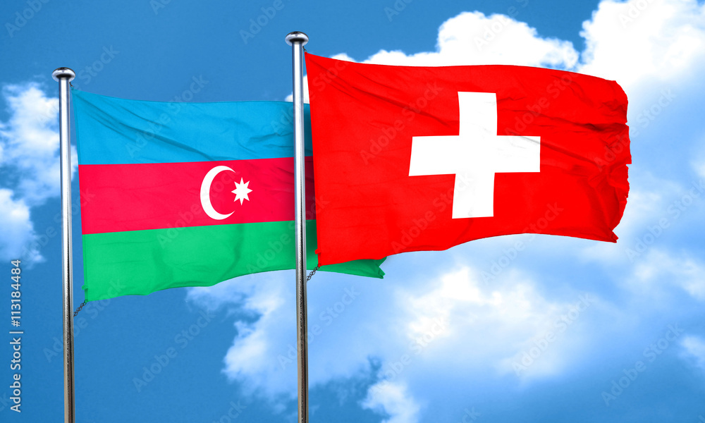 Azerbaijan flag with Switzerland flag, 3D rendering