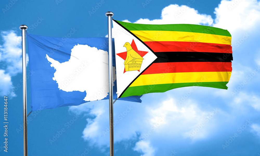 antarctica flag with Zimbabwe flag, 3D rendering antarctica flag with Zimbabwe flag, 3D rendering