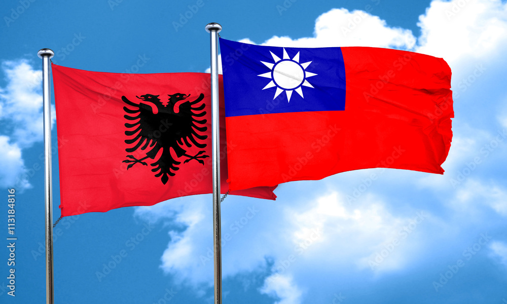 Albania flag with Taiwan flag, 3D rendering Albania flag with Taiwan flag, 3D rendering