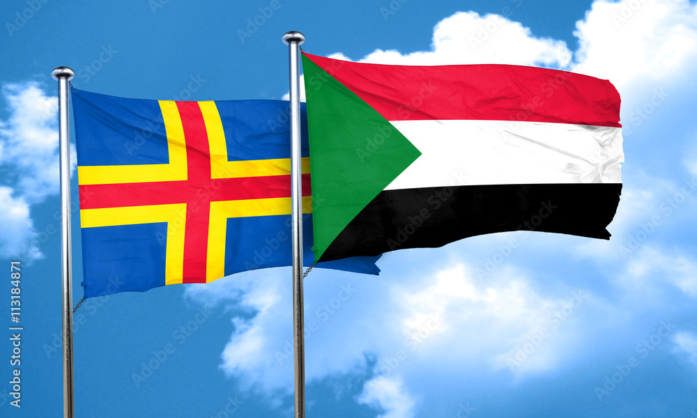 aland islands with Sudan flag, 3D rendering aland islands with Sudan flag, 3D rendering