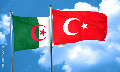 algeria flag with Turkey flag, 3D rendering