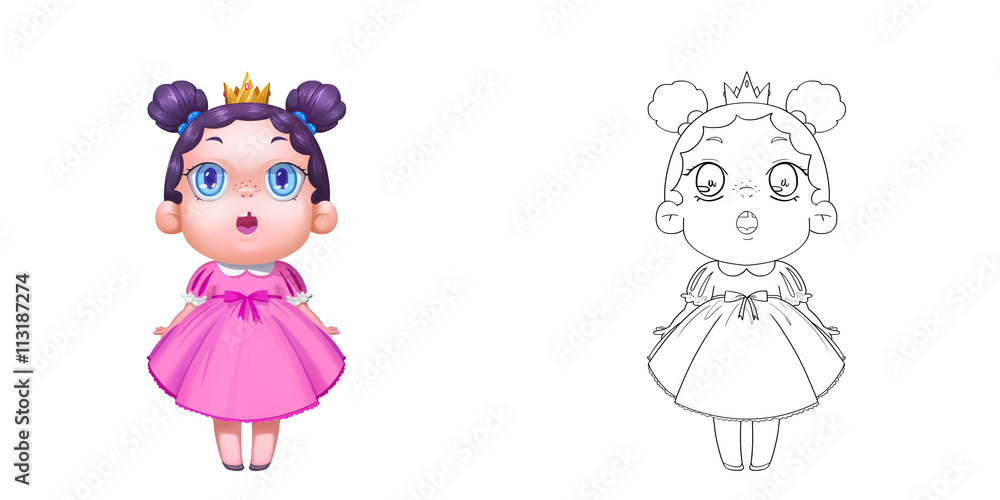 Coloring Book and Princess Girl Character Design Set 10 Adorable Baby Child Kid Young Girl Princess isolated on White Background Realistic Fantastic Cartoon Style Character Story Card Sticker Design Coloring Book and Princess Girl Character Design Set 10 Adorable Baby Child Kid Young Girl Princess isolated on White Background Realistic Fantastic Cartoon Style Character Story Card Sticker Design