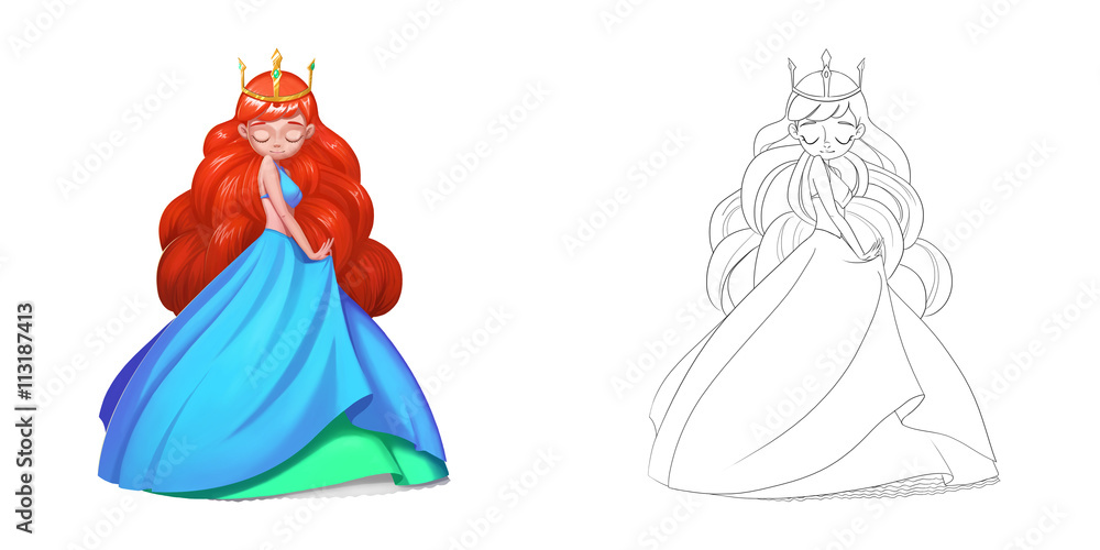 Ilustrace „Coloring Book and Princess Girl Character Design Set 13 The Hot  Red Hair Boho Gypsy Bright Princess isolated on White Background Realistic  Fantastic Cartoon Style Character Story Card Sticker Design“ ze