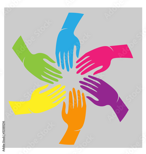 Teamwork hands colorful culture people logo vector