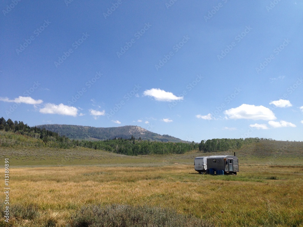 A camper in the mountains