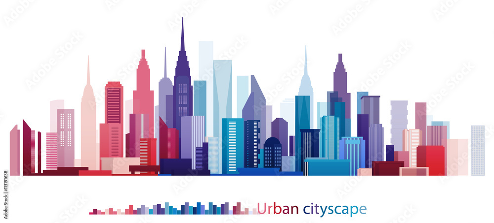 Fototapeta Colorful Building and City, Urban cityscape, Abstract City scene, Twilight in city