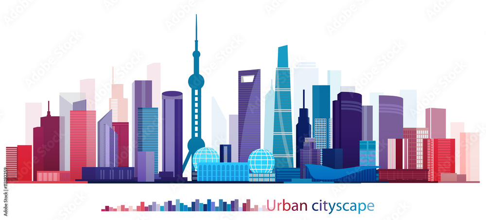 Colorful Building and City, Urban cityscape of Shanghai China, Abstract Shanghai City scene, Twilight in city, , Shanghai