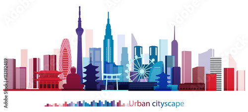 Colorful Building and City, Urban cityscape of Japan, Abstract Japan City scene, Twilight in city
