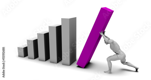 Принти на полотні Man Pushing Up Bar Chart Block