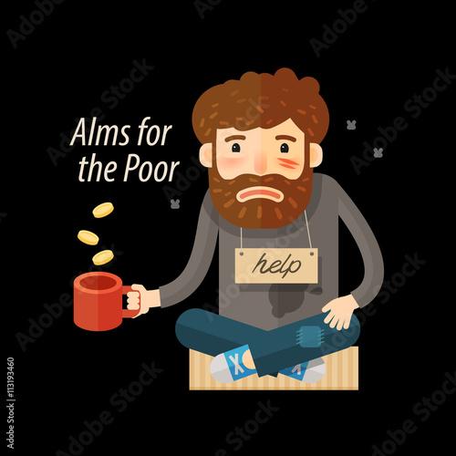 Street beggar. Unemployed or homeless icon. Alms vector illustration