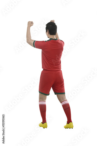 Winning football player after scoring