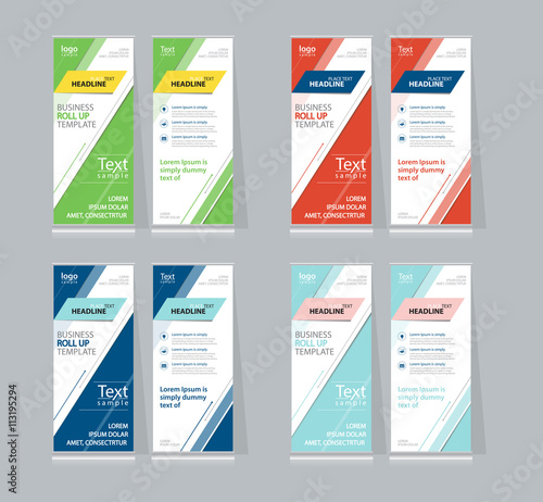 set color full  roll up , x stand display  design template for business