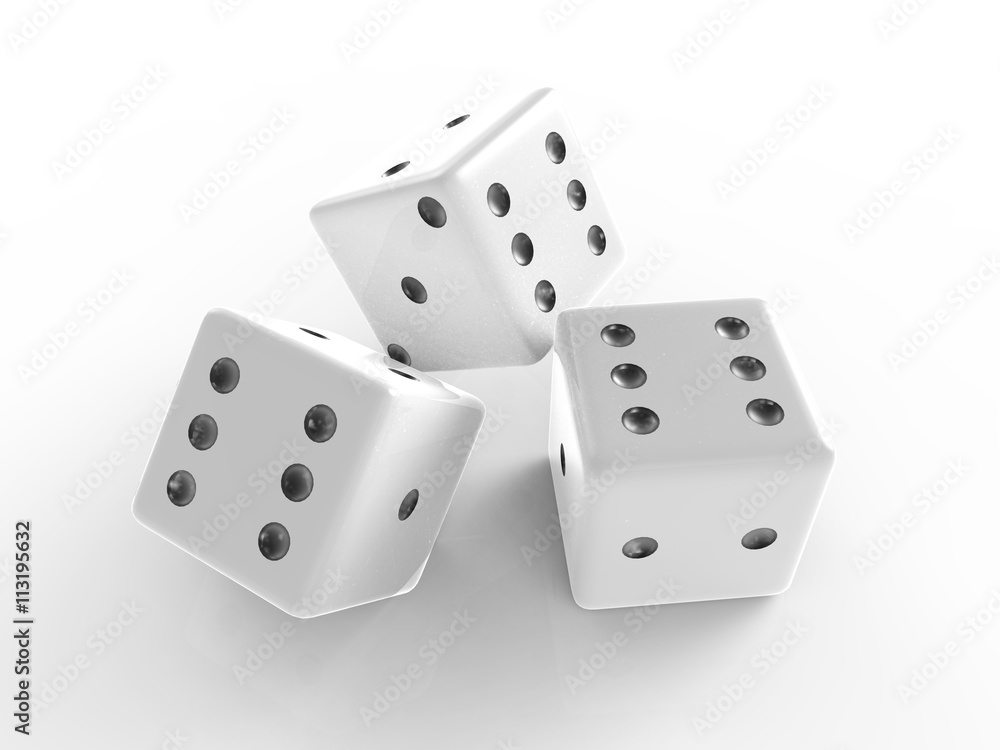The 3D rendering of white dice with nice background color The 3D rendering of white dice with nice background color