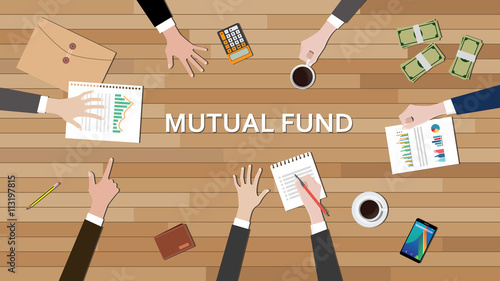 mutual fund economy business team work together on top of the table vector graphic