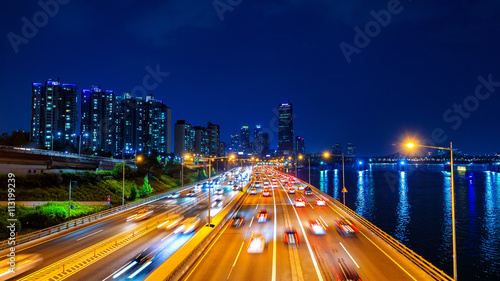 Beautyful of traffic in Seoul at night and cityscape, South Kore © tawatchai1990
