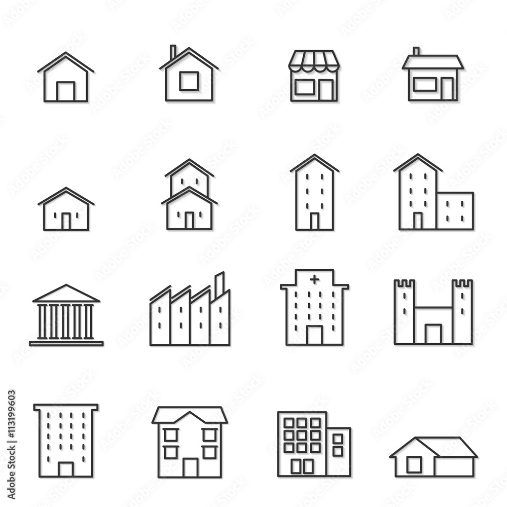 House Building Line Icon , Building Line Icon Shadow Vector Illu