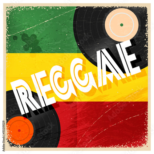 Vintage poster reggae. Rastaman color poster with the word regga