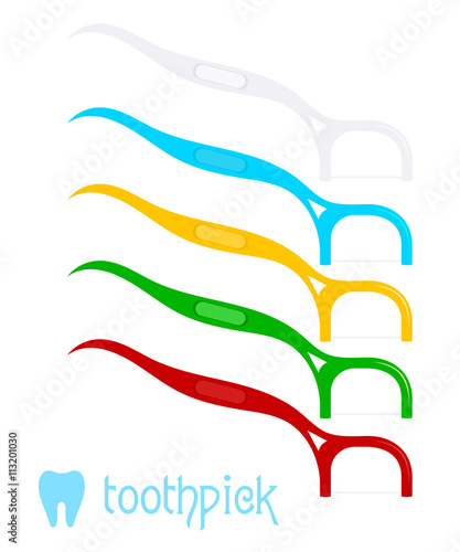 Set toothpicks. Vector set of colored dental floss on a white ba