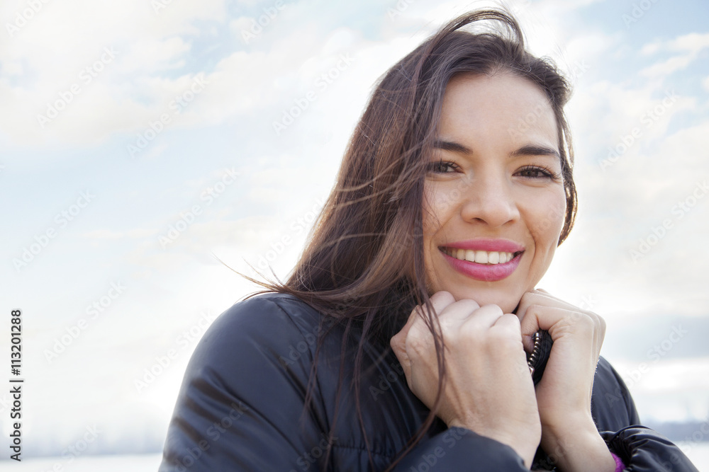 Portrait of woman against blue sky Portrait of woman against blue sky