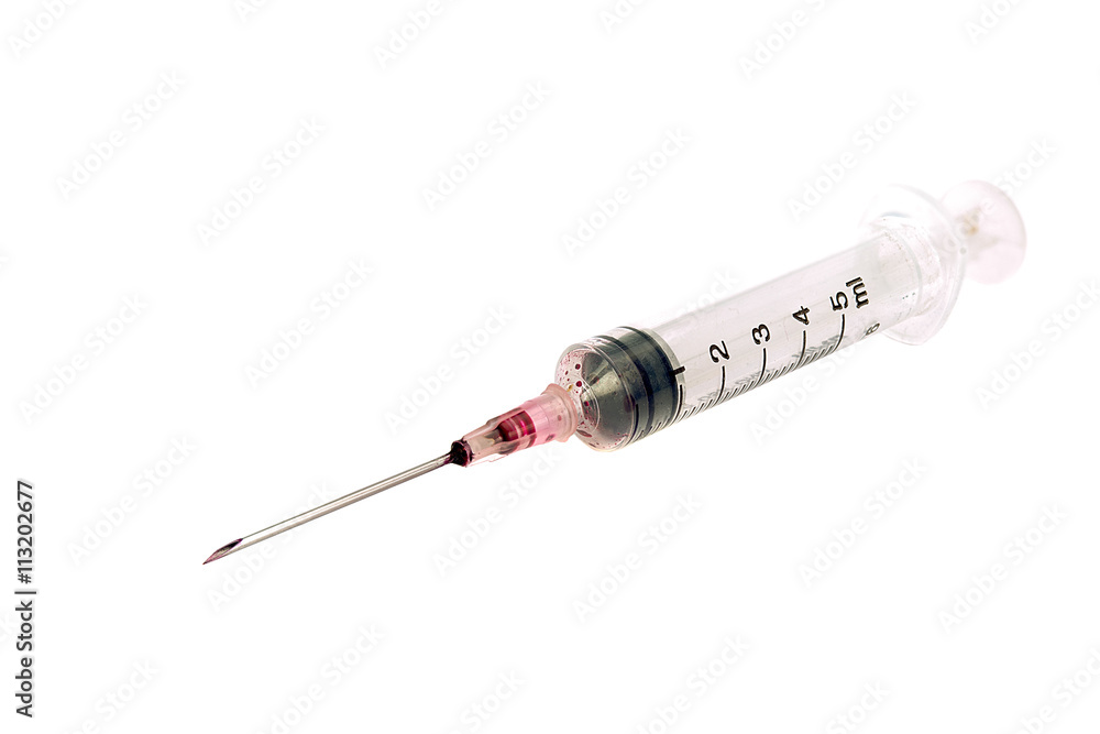 Fototapeta premium Dirty used syringe isolated on white