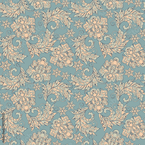 ethnic flowers seamless vector pattern