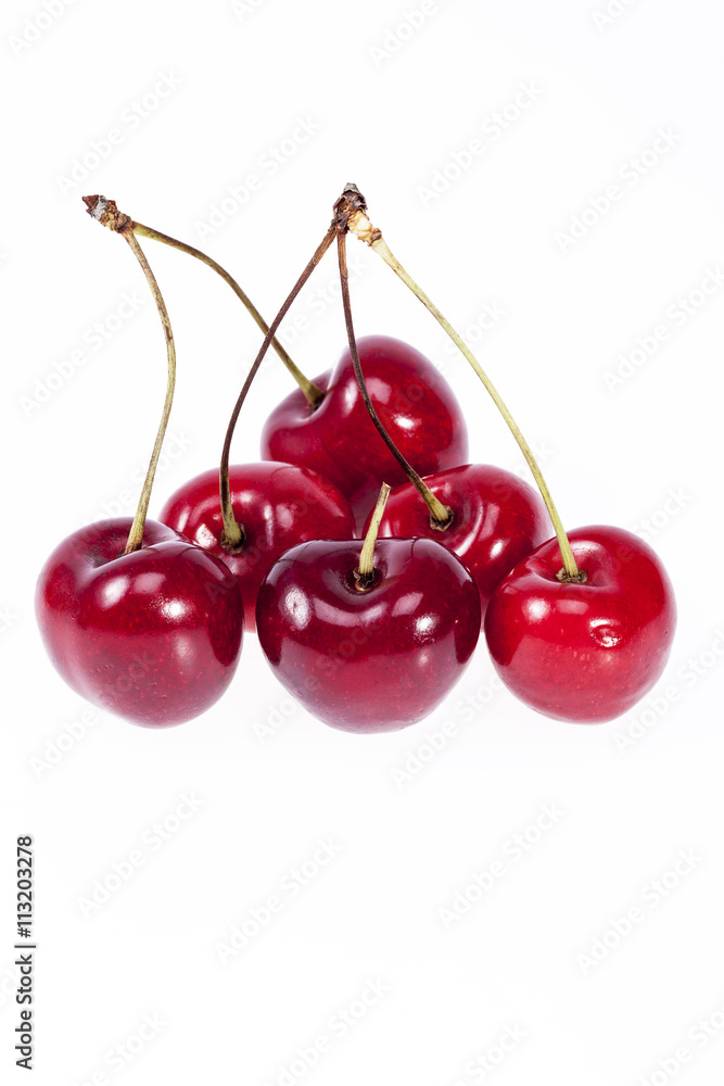 some fruits of red cherry isolated on white background some fruits of red cherry isolated on white background